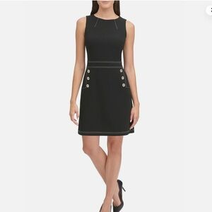 Tommy Hilfiger Black Sleeveless with Gold Buttons Sheath Crepe Dress 🆕